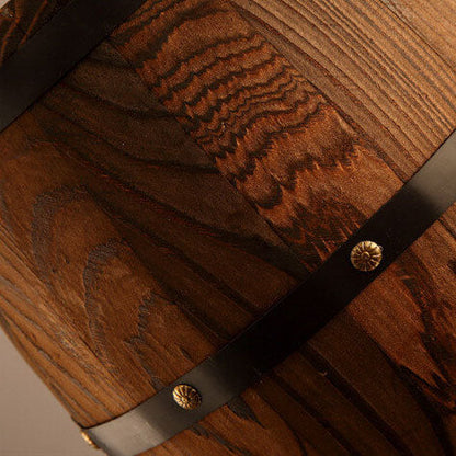 Traditional Rustic Round Iron Wood Wine Barrel 1-Light Single Barrel Pendant Light For Dining Room