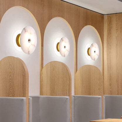 Contemporary Luxury Round Marble Iron LED Wall Sconce Lamp For Living Room & Bedroom
