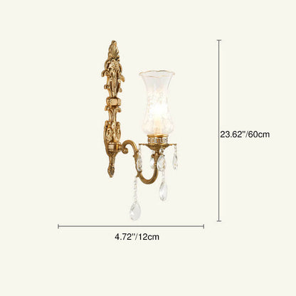 Traditional French Crystal Candelabra Brass 1/2 Light Wall Sconce Lamp