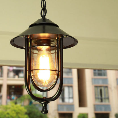 Contemporary Industrial Aluminum Glass Cage 1-Light Outdoor Waterproof Pendant Light For Living Room & Bedroom & Outdoor