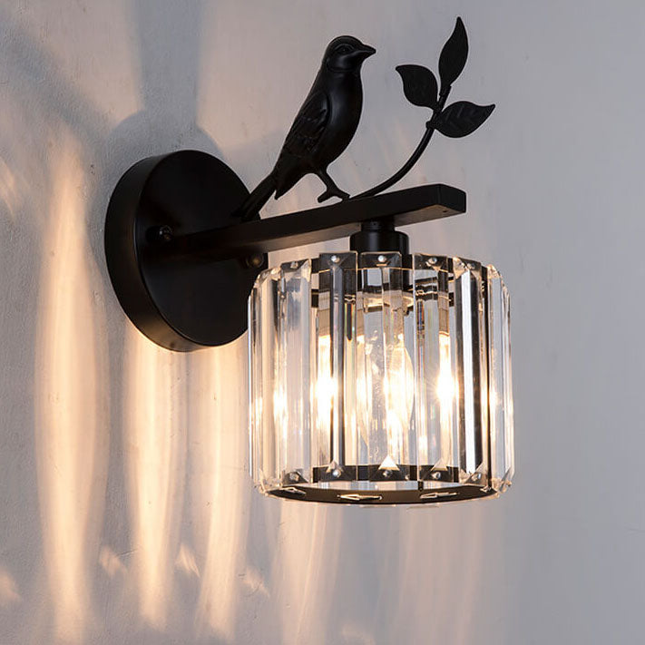 Traditional Vintage Iron Glass Round Bird 1-Light Wall Sconce Lamp for Living Room