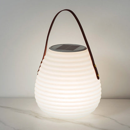 Modern Minimalist Solar Waterproof Leather PE Cylinder Striped Lantern Portable LED Landscape Lighting Outdoor Light For Outdoor Patio