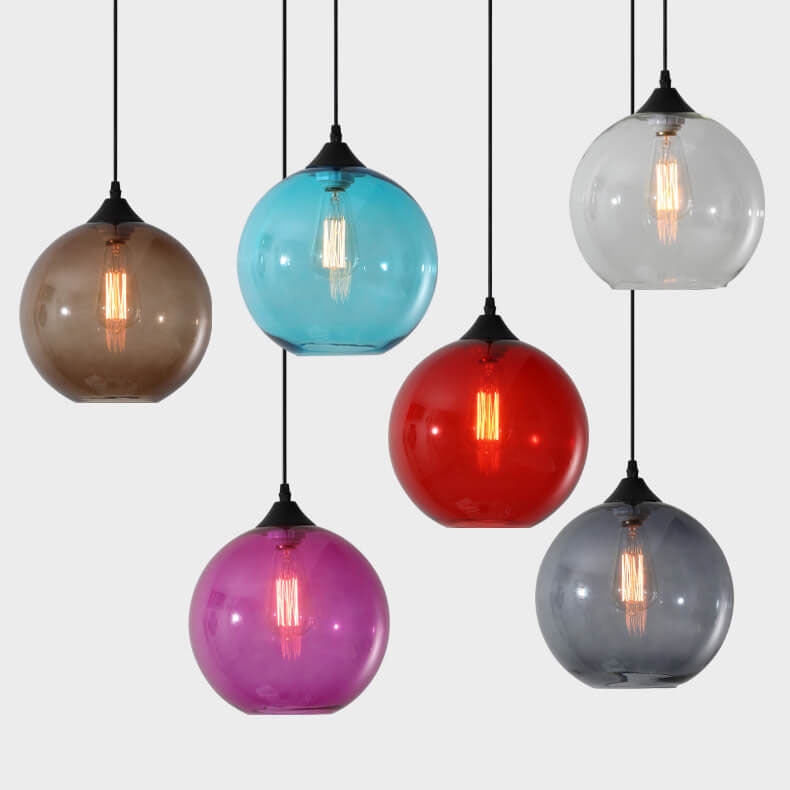 Modern Minimalist Stained Round Glass Iron 1-Light Pendant Light for Living Room