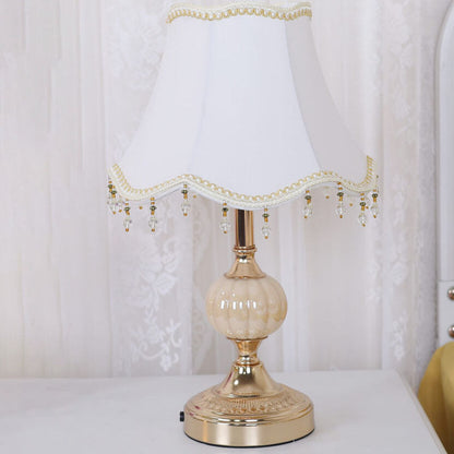 Traditional Vintage Fabric Floral Glass Hardware Plating 1-Light Table Lamp for Bedroom
