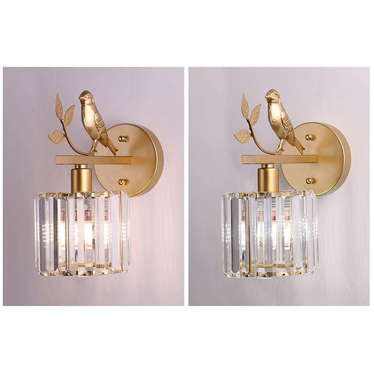 Traditional Vintage Iron Glass Round Bird 1-Light Wall Sconce Lamp for Living Room