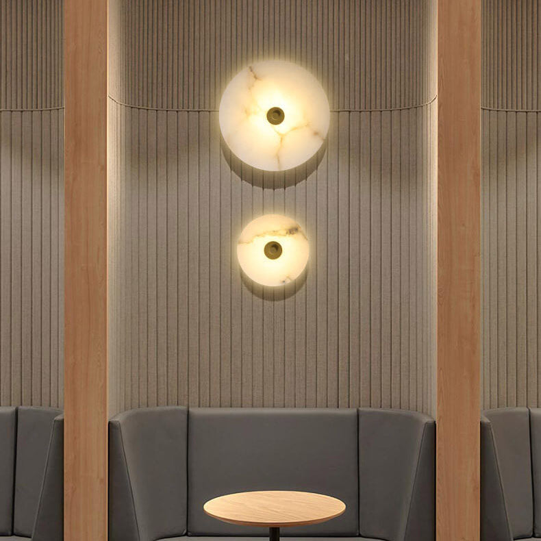 Contemporary Luxury Round Marble Iron LED Wall Sconce Lamp For Living Room & Bedroom