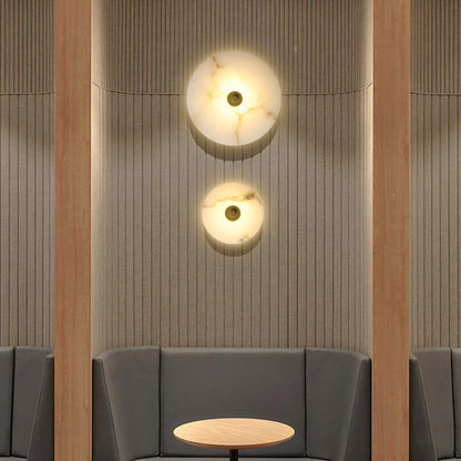 Contemporary Luxury Round Marble Iron LED Wall Sconce Lamp For Living Room & Bedroom