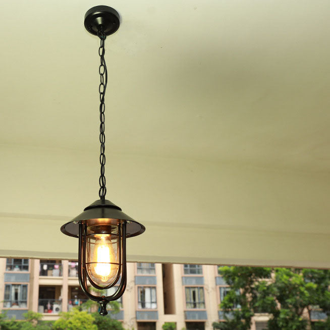 Contemporary Industrial Aluminum Glass Cage 1-Light Outdoor Waterproof Pendant Light For Living Room & Bedroom & Outdoor