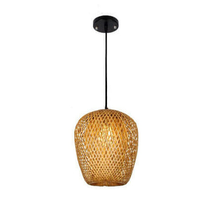 Traditional Vintage Bamboo Metal Weaving Round 1-Light Pendant Light for Living Room