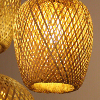 Traditional Vintage Bamboo Metal Weaving Round 1-Light Pendant Light for Living Room