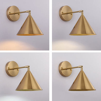 Contemporary Industrial Iron Plated Brass Cone Round 1-Light Wall Sconce Lamp for Living Room