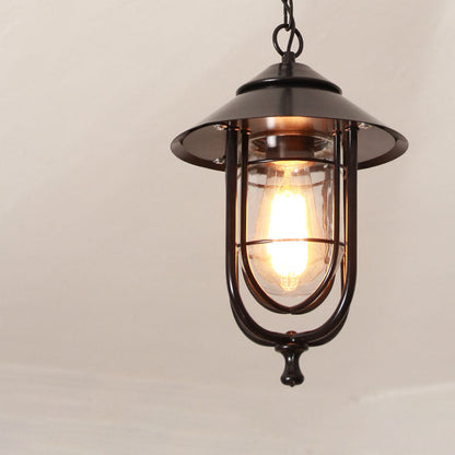 Contemporary Industrial Aluminum Glass Cage 1-Light Outdoor Waterproof Pendant Light For Living Room & Bedroom & Outdoor