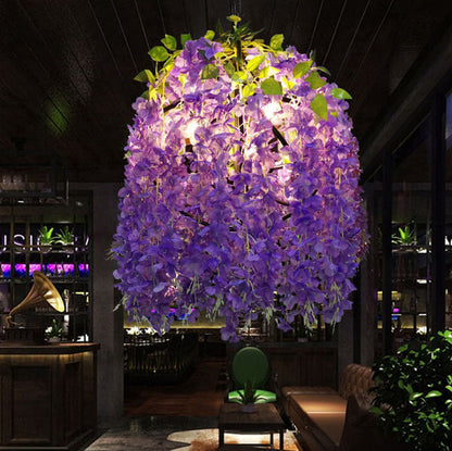 Contemporary Creative Iron Simulation of Flowers Plastic Silk Fabric Colorful Flower 1/3/5-Light Globe Flower Chandeliers For Living Room & Bedroom