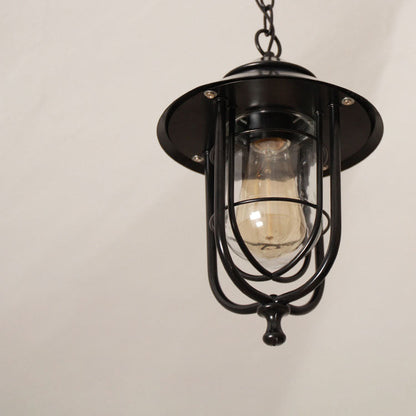 Contemporary Industrial Aluminum Glass Cage 1-Light Outdoor Waterproof Pendant Light For Living Room & Bedroom & Outdoor