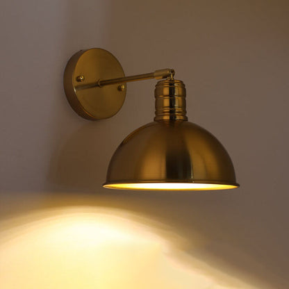 Contemporary Industrial Iron Plated Brass Cone Round 1-Light Wall Sconce Lamp for Living Room