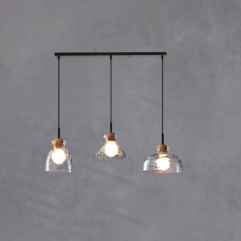 Modern Minimalist Clear Rippled Glass Iron Shaded 1-Light Pendant Light for Living Room
