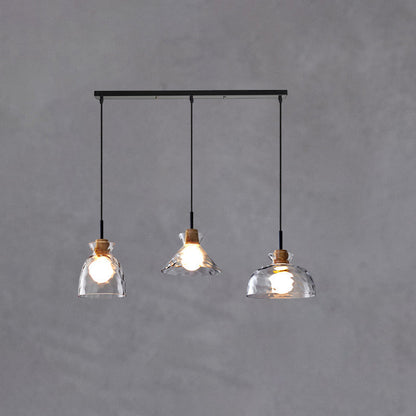 Modern Minimalist Clear Rippled Glass Iron Shaded 1-Light Pendant Light for Living Room