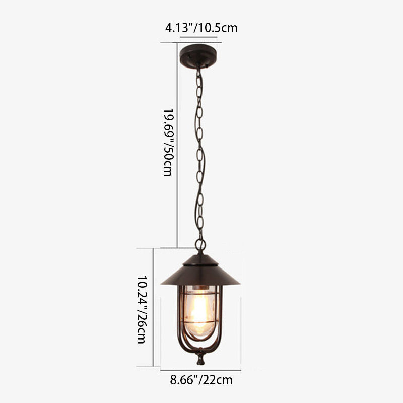Contemporary Industrial Aluminum Glass Cage 1-Light Outdoor Waterproof Pendant Light For Living Room & Bedroom & Outdoor