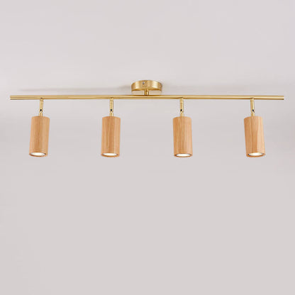 Modern Minimalist Walnut Wood Spotlight Linear Track Rubberwood Iron LED Semi-Flush Mount Ceiling Light for Living Room