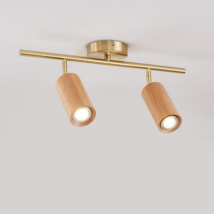 Modern Minimalist Walnut Wood Spotlight Linear Track Rubberwood Iron LED Semi-Flush Mount Ceiling Light for Living Room