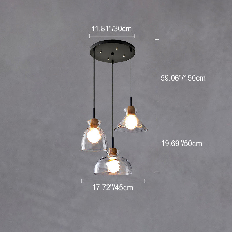 Modern Minimalist Clear Rippled Glass Iron Shaded 1-Light Pendant Light for Living Room