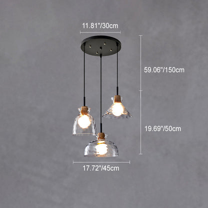 Modern Minimalist Clear Rippled Glass Iron Shaded 1-Light Pendant Light for Living Room