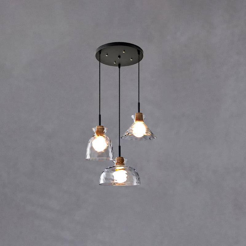 Modern Minimalist Clear Rippled Glass Iron Shaded 1-Light Pendant Light for Living Room