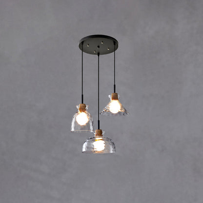 Modern Minimalist Clear Rippled Glass Iron Shaded 1-Light Pendant Light for Living Room
