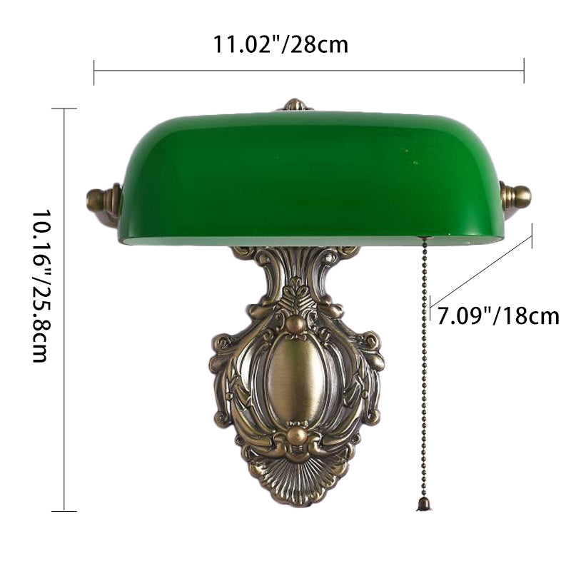 Contemporary Retro Copper Green Glass Shade 1-Light Wall Sconce Lamp For Bedroom
