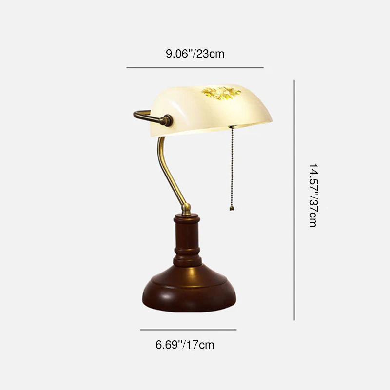 Traditional Vintage Solid Wood Glass Bank Zipper 1-Light Table Lamp For Bedroom