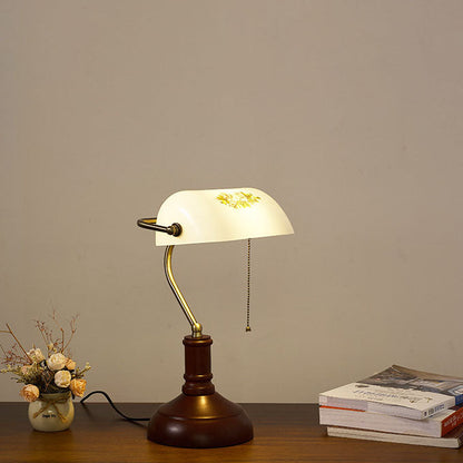 Traditional Vintage Solid Wood Glass Bank Zipper 1-Light Table Lamp For Bedroom