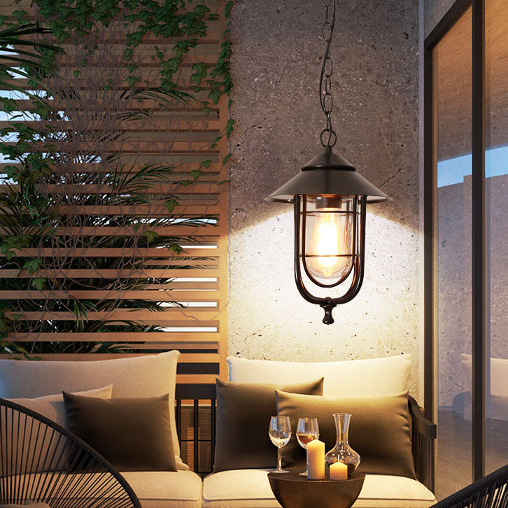 Contemporary Industrial Aluminum Glass Cage 1-Light Outdoor Waterproof Pendant Light For Living Room & Bedroom & Outdoor