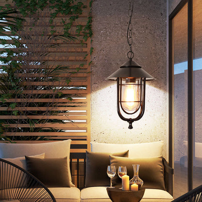Contemporary Industrial Aluminum Glass Cage 1-Light Outdoor Waterproof Pendant Light For Living Room & Bedroom & Outdoor