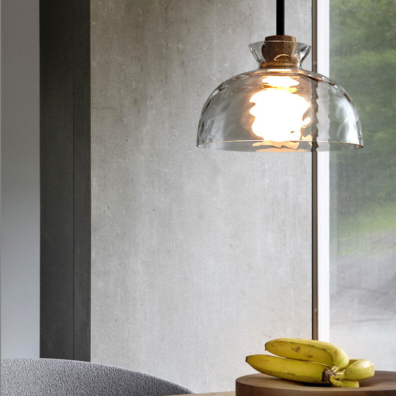 Modern Minimalist Clear Rippled Glass Iron Shaded 1-Light Pendant Light for Living Room
