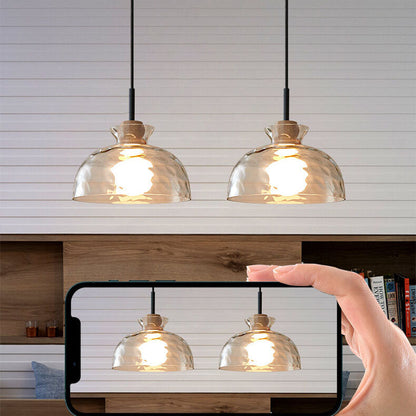 Modern Minimalist Clear Rippled Glass Iron Shaded 1-Light Pendant Light for Living Room
