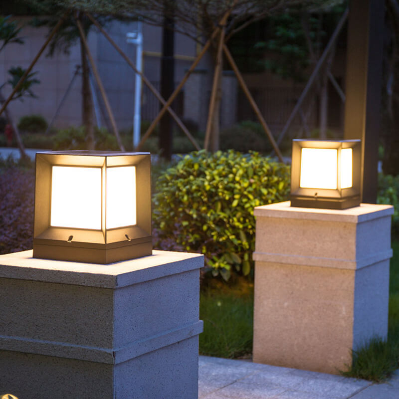 Contemporary Industrial ABS Acrylic Square LED Solar Outdoor Waterproof Lawn Fence Lamp for Outdoor Patio