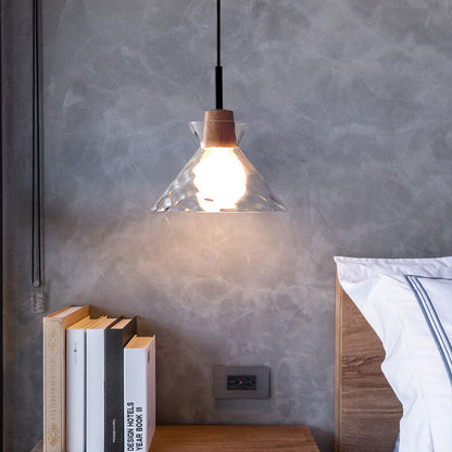 Modern Minimalist Clear Rippled Glass Iron Shaded 1-Light Pendant Light for Living Room