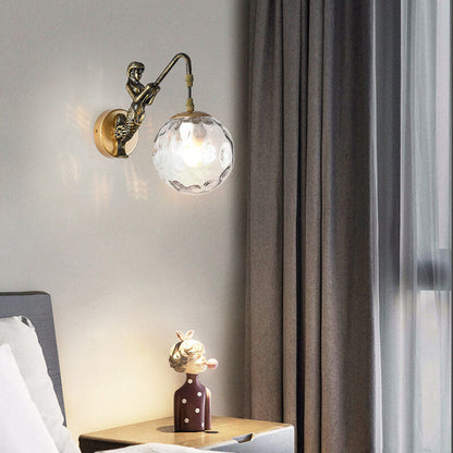 Vintage Rustic Mermaid Orb 1-Light Wall Sconce Lamp