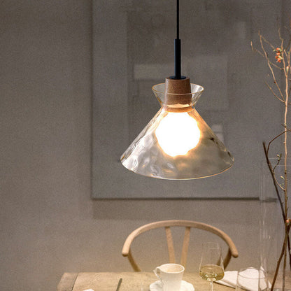 Modern Minimalist Clear Rippled Glass Iron Shaded 1-Light Pendant Light for Living Room
