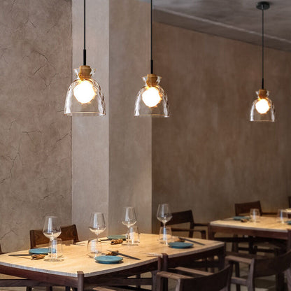 Modern Minimalist Clear Rippled Glass Iron Shaded 1-Light Pendant Light for Living Room