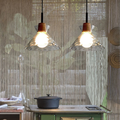 Modern Minimalist Clear Rippled Glass Iron Shaded 1-Light Pendant Light for Living Room