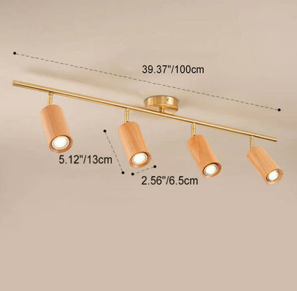 Modern Minimalist Walnut Wood Spotlight Linear Track Rubberwood Iron LED Semi-Flush Mount Ceiling Light for Living Room