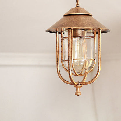 Contemporary Industrial Aluminum Glass Cage 1-Light Outdoor Waterproof Pendant Light For Living Room & Bedroom & Outdoor