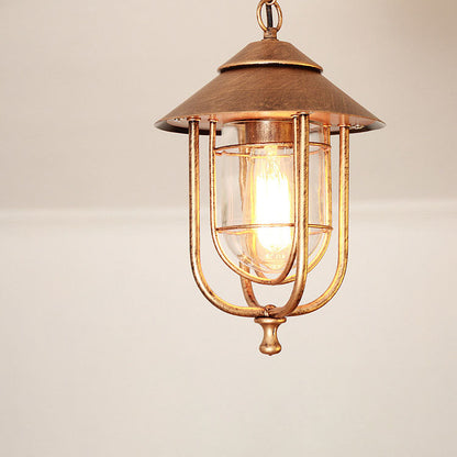 Contemporary Industrial Aluminum Glass Cage 1-Light Outdoor Waterproof Pendant Light For Living Room & Bedroom & Outdoor