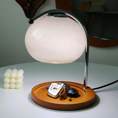 Contemporary Retro Glass Dome Solid Wood Metal Base 1-Light Melting Wax Table Lamp