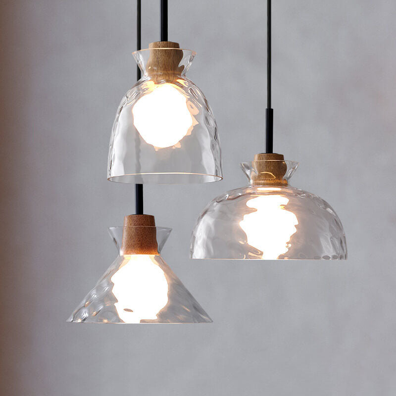 Modern Minimalist Clear Rippled Glass Iron Shaded 1-Light Pendant Light for Living Room