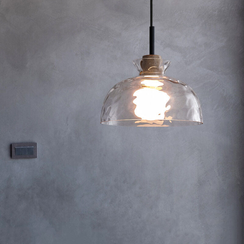 Modern Minimalist Clear Rippled Glass Iron Shaded 1-Light Pendant Light for Living Room