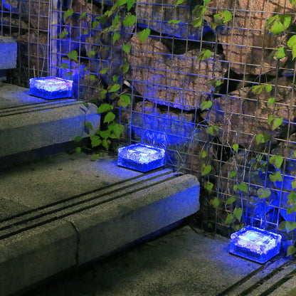 Solar LED Ice Brick Waterproof Glass Ground Light Garden Light