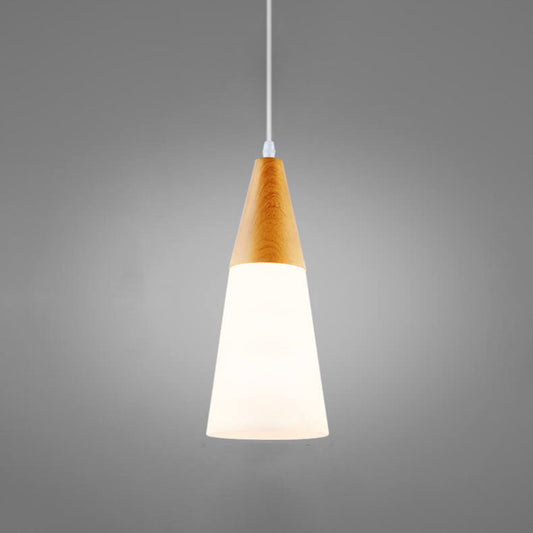 Nordic Wood Grain Glass Cone Shaped 1-Light Pendant Light