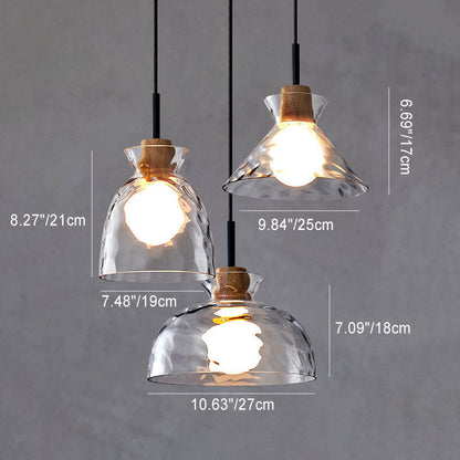 Modern Minimalist Clear Rippled Glass Iron Shaded 1-Light Pendant Light for Living Room
